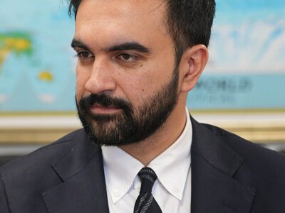 Mamdani looks on