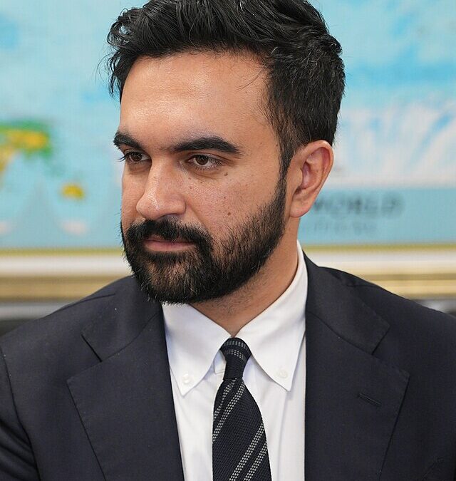 Mamdani looks on